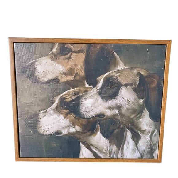Framed Canvas Wall Art Room Decor, Three English Hounds Vintage Wall Art Decor - Picture 1 of 2